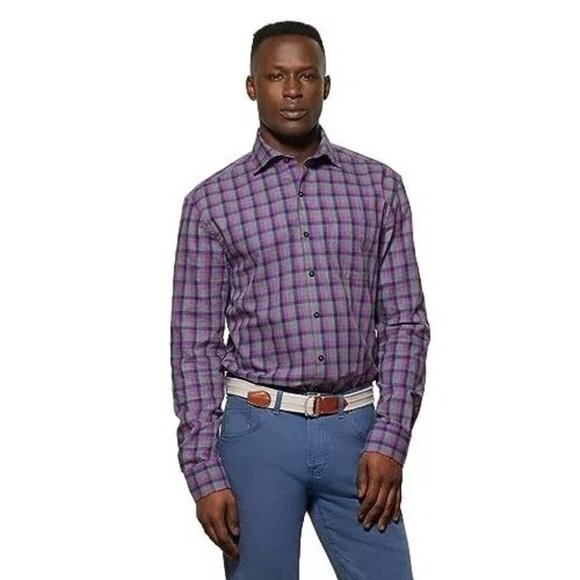 JOHNNIE-O Top Shelf Lexington Woven Button Up Plaid Shirt in Mulberry Medium - Picture 1 of 13